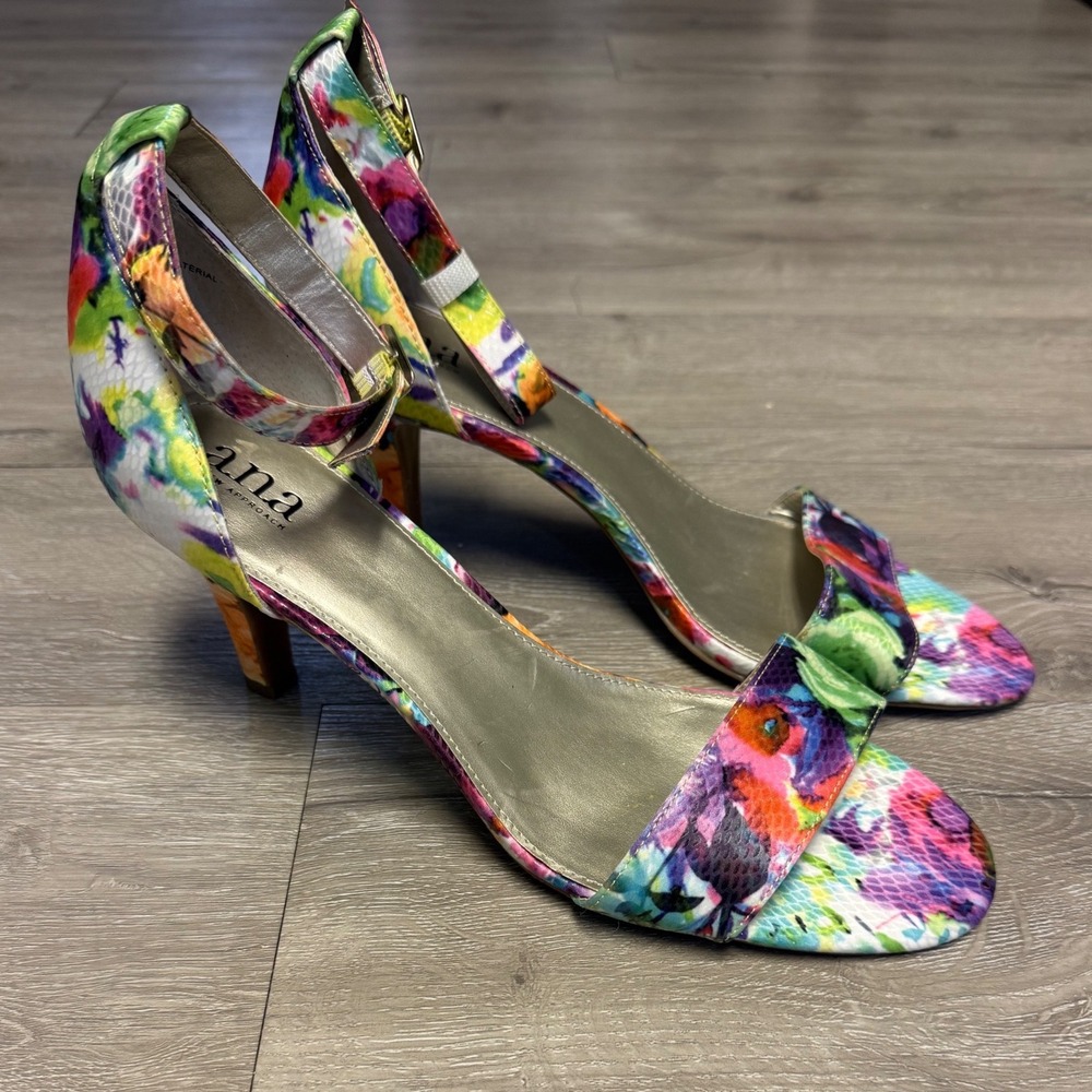 a.n.a Floral Ankle Strap Kitten Heels Multicolor Snakeskin Texture Womens 12M
